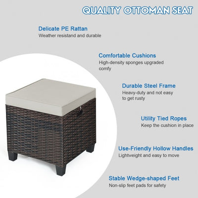 2 Pieces Patio Rattan Ottoman Cushioned Seat