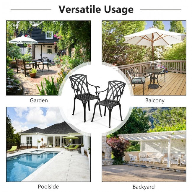 2 Pieces Durable Aluminum Dining Chairs Set with Armrest