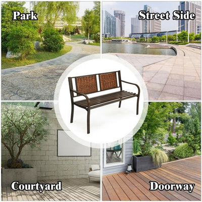 Outdoor Porch Furniture Patio Garden Bench Steel Frame Rattan