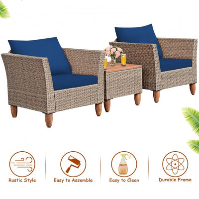 3 Pieces Patio Rattan Bistro Furniture Set