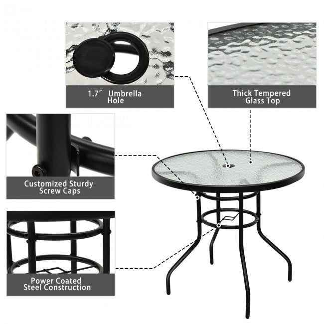 32 Inch Tempered Glass Patio Round Table