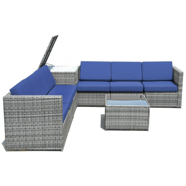 8 Pcs Wicker Sofa Rattan Dinning Set with Storage Table