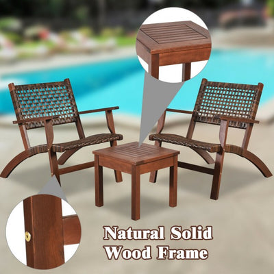 3 Pieces Outdoor Wooden Patio Rattan Furniture Set