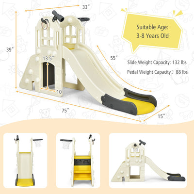 6-In-1 Freestanding Kids Large Slide Toddler Climber Slide Playset with Basketball Hoop Ring Toss