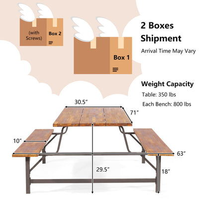 6-Person Outdoor Picnic Table and Bench Set Patio Dining Table Set with Built-in Umbrella Hole