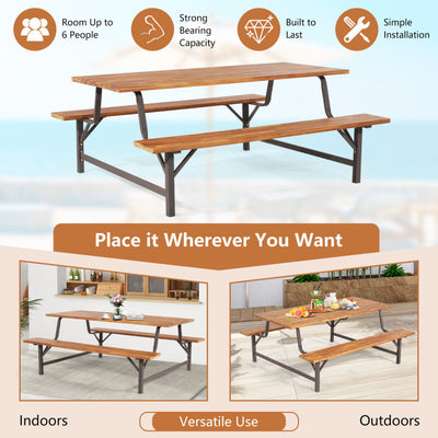 6-Person Outdoor Picnic Table and Bench Set Patio Dining Table Set with Built-in Umbrella Hole