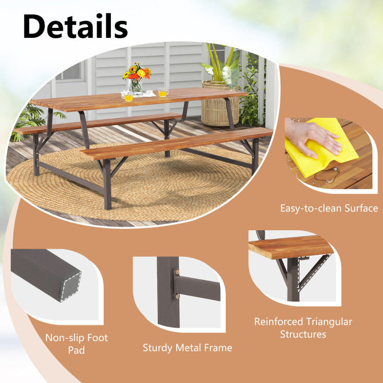 6-Person Outdoor Picnic Table and Bench Set Patio Dining Table Set with Built-in Umbrella Hole