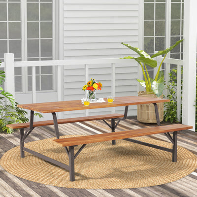 6-Person Outdoor Picnic Table and Bench Set Patio Dining Table Set with Built-in Umbrella Hole