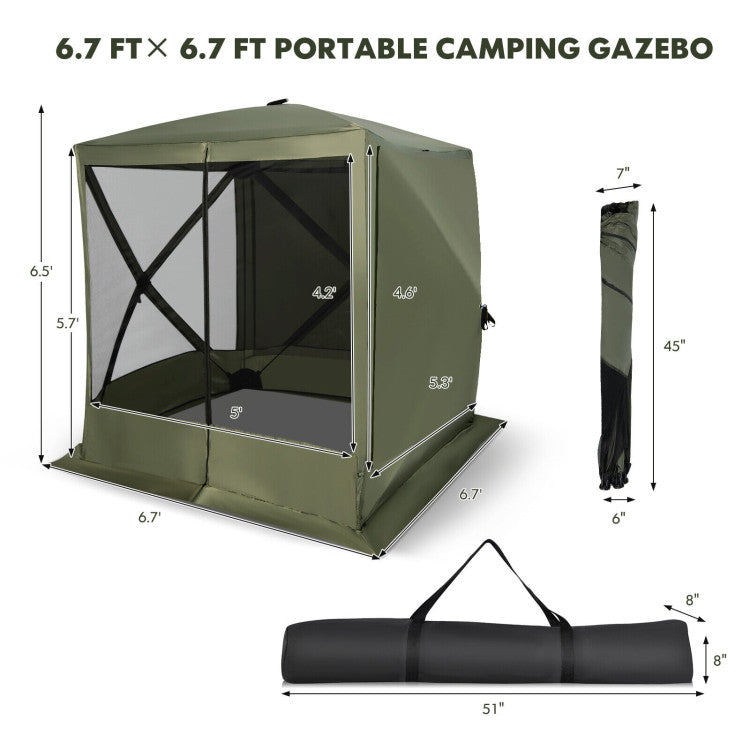 6.7 x 6.7 Feet Pop Up Gazebo Portable Screen Tent Instant Canopy Shelter with Netting and Carry Bag for Camping