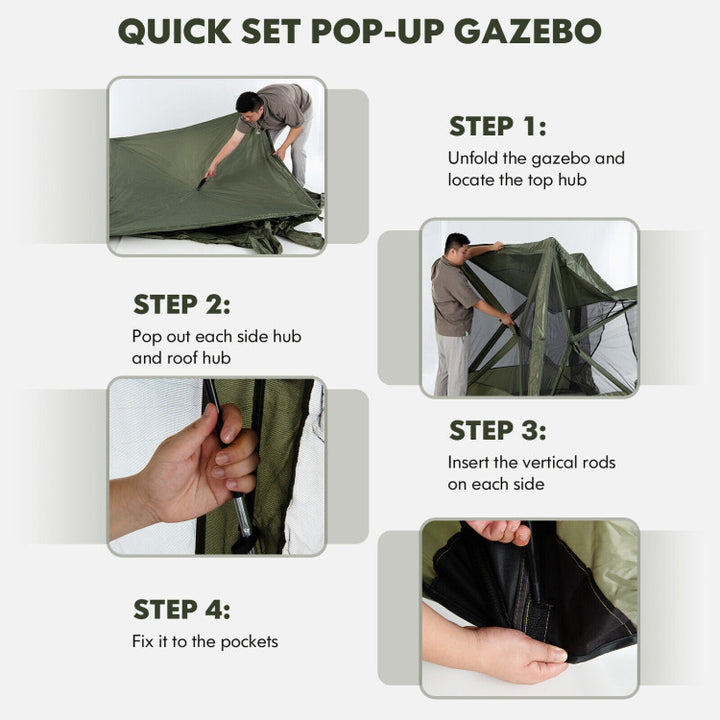 6.7 x 6.7 Feet Pop Up Gazebo Portable Screen Tent Instant Canopy Shelter with Netting and Carry Bag for Camping