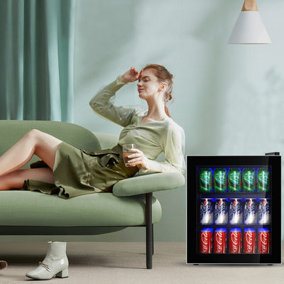 60 Can Freestanding Mini Wine Cooler Refrigerator Intelligent Beverage Fridge with Adjustable Temperature Control
