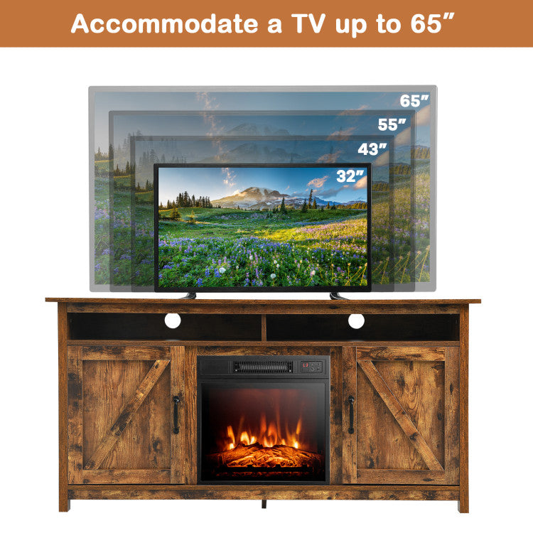 58 Inch Industrial Fireplace TV Stand Entertainment Console Tabletop with Detachable Shelf and Cabinet