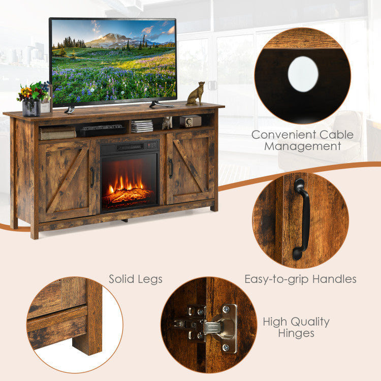 60 Inch Industrial Fireplace TV Stand Entertainment Console Tabletop with Detachable Shelf and Cabinet