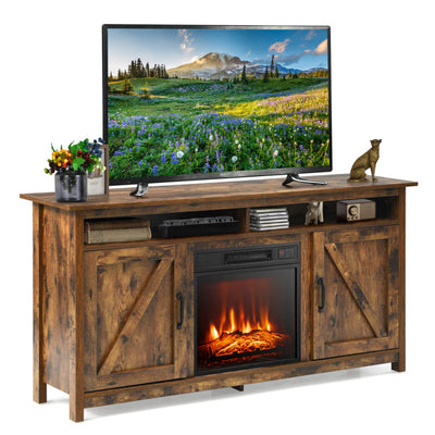 58 Inch Industrial Fireplace TV Stand Entertainment Console Tabletop with Detachable Shelf and Cabinet