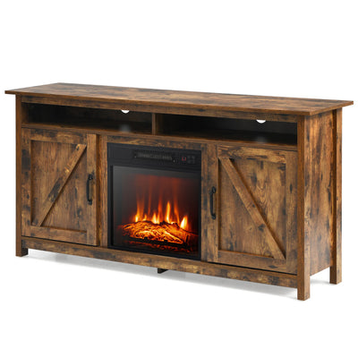 58 Inch Industrial Fireplace TV Stand Entertainment Console Tabletop with Detachable Shelf and Cabinet