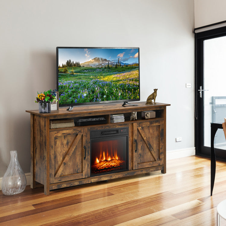 58 Inch Industrial Fireplace TV Stand Entertainment Console Tabletop with Detachable Shelf and Cabinet