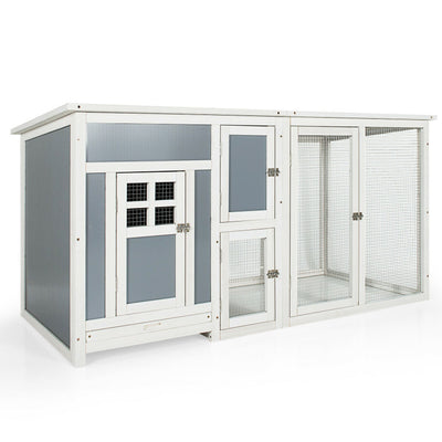 63 Inch Large Wooden Chicken Coop House-Shaped Cage with Lockable Doors and Slide-Out Tray