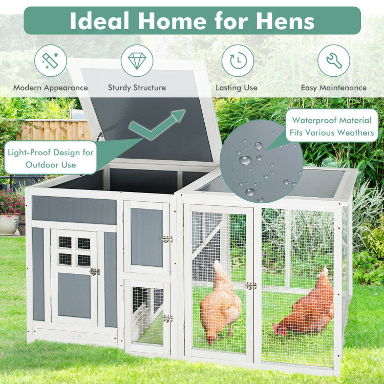 63 Inch Large Wooden Chicken Coop House-Shaped Cage with Lockable Doors and Slide-Out Tray