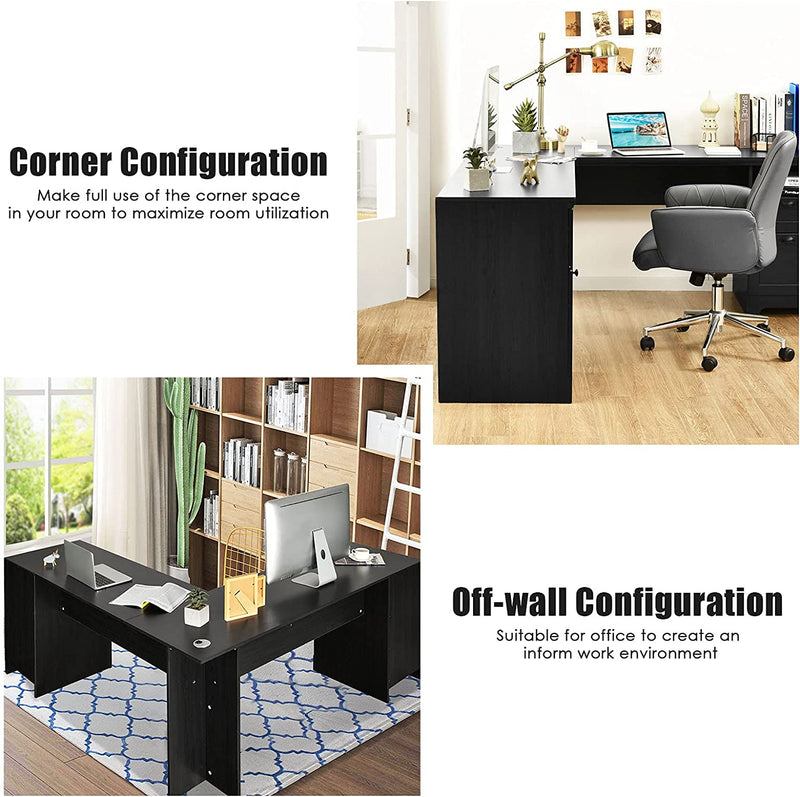 66 x 66 Inch L-Shaped Desk Corner Computer Office Workstation with Handy Drawer Set and Storage Cabinet