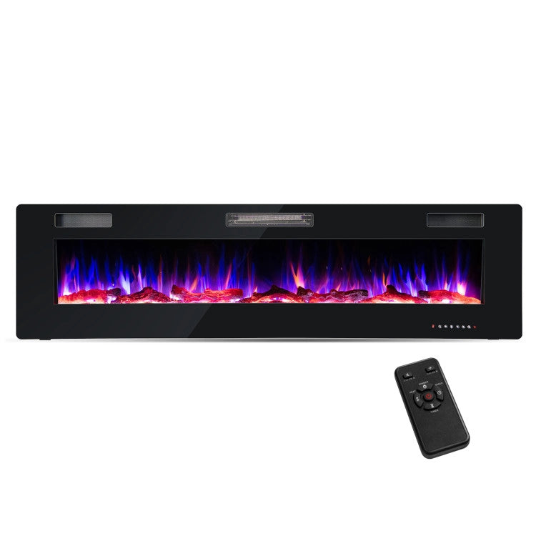 68 Inch Ultra-Thin Electric Fireplace Recessed and Wall Mounted Linear Heater with Timer and Remote Control
