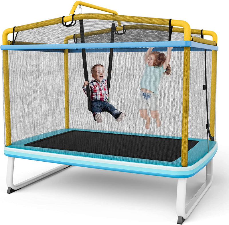 6FT Kids Trampoline 3-in-1 Mini Toddler Rectangle Trampoline with Enclosure Safety Net Seamless Spring Cover
