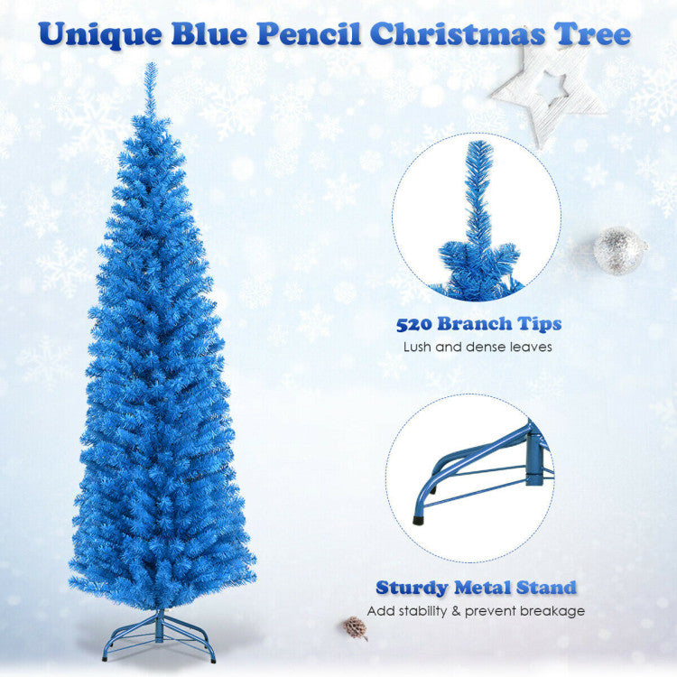 6 Feet Unlit Artificial Christmas Halloween Pencil Tree with Metal Stand