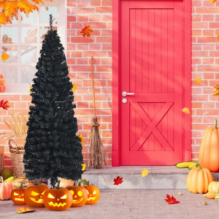 6-feet-unlit-artificial-christmas-halloween-pencil-tree-with-metal-stand