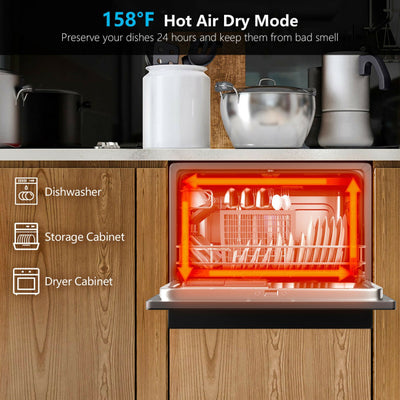 6 Place Setting Countertop or Built-in Dishwasher Machine with 5 Washing Modes and LED Touch Control