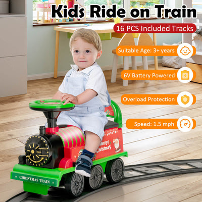 6V 2-in-1 Kids Ride On Train Battery Powered Electric Toy Car With 16 Pieces Tracks and 6 Wheels