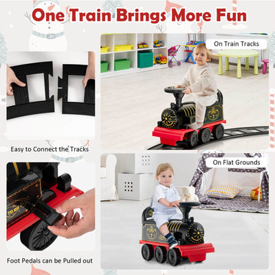 6V 2-in-1 Kids Ride On Train Battery Powered Electric Toy Car With 16 Pieces Tracks and 6 Wheels