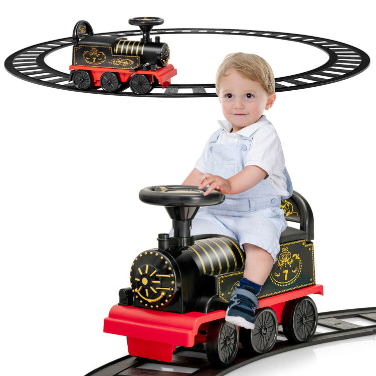 6V 2-in-1 Kids Ride On Train Battery Powered Electric Toy Car With 16 Pieces Tracks and 6 Wheels