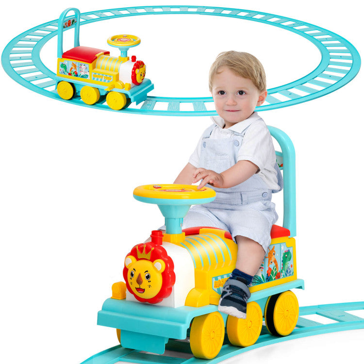 6V 2-in-1 Kids Ride On Train Battery Powered Electric Toy Car With 16 Pieces Tracks and 6 Wheels