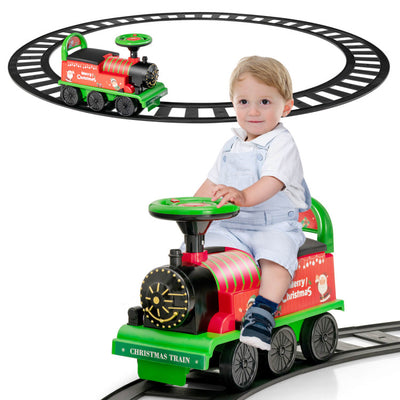 6V 2-in-1 Kids Ride On Train Battery Powered Electric Toy Car With 16 Pieces Tracks and 6 Wheels