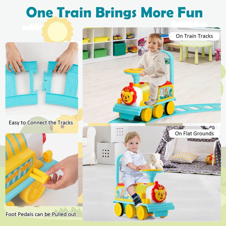 6V 2-in-1 Kids Ride On Train Battery Powered Electric Toy Car With 16 Pieces Tracks and 6 Wheels