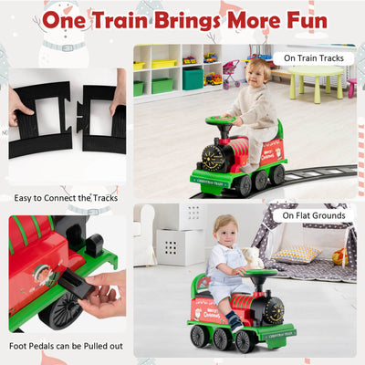 6V 2-in-1 Kids Ride On Train Battery Powered Electric Toy Car With 16 Pieces Tracks and 6 Wheels