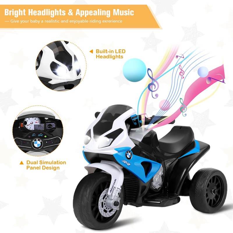 6V BMW Licensed Electric Kids Ride-On Motorcycle Battery Powered 3-Wheel Motorcycle Toy with Headlights