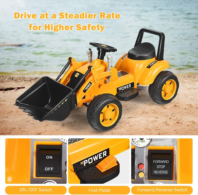 6V Battery Powered Electric Vehicle Construction Tractor Kids Ride On Excavator with Flexible Front Loader