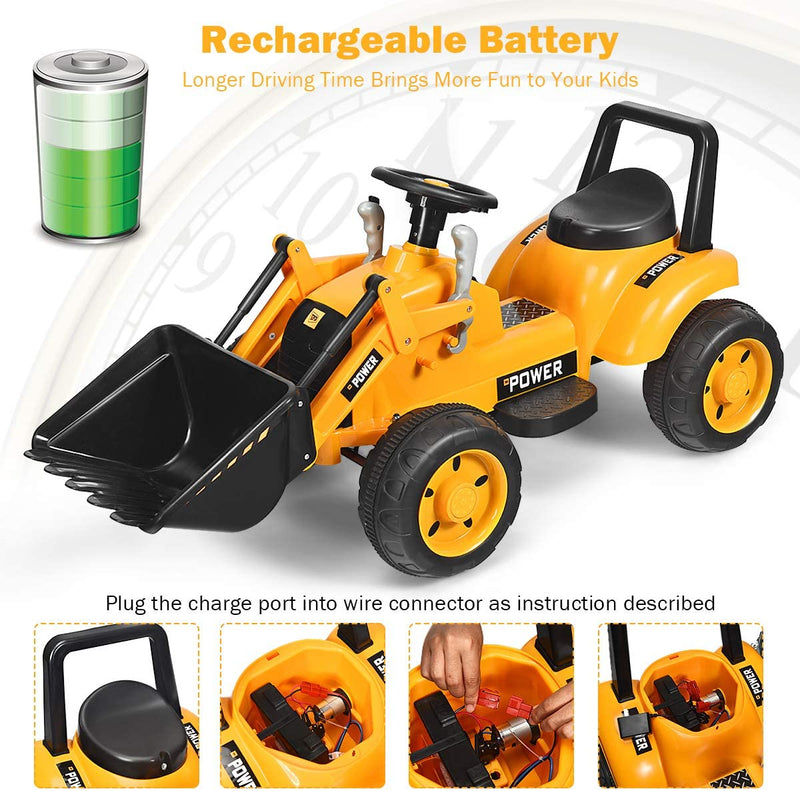 6V Battery Powered Electric Vehicle Construction Tractor Kids Ride On Excavator with Flexible Front Loader