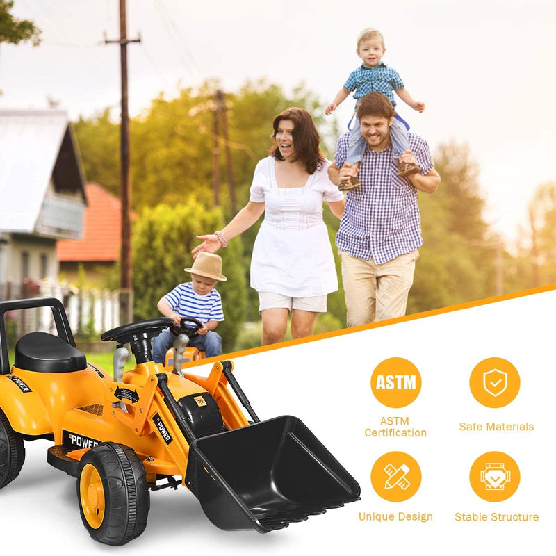 6V Battery Powered Electric Vehicle Construction Tractor Kids Ride On Excavator with Flexible Front Loader