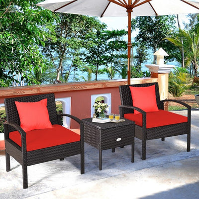 3 Piece PE Rattan Wicker Sofa Set with Washable and Removable Cushion for Patio