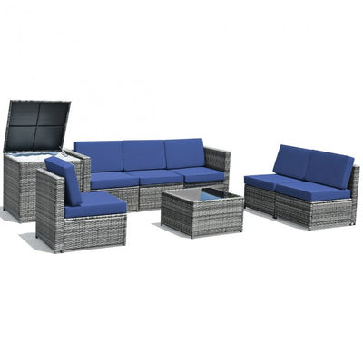 8 Pcs Wicker Sofa Rattan Dinning Set with Storage Table