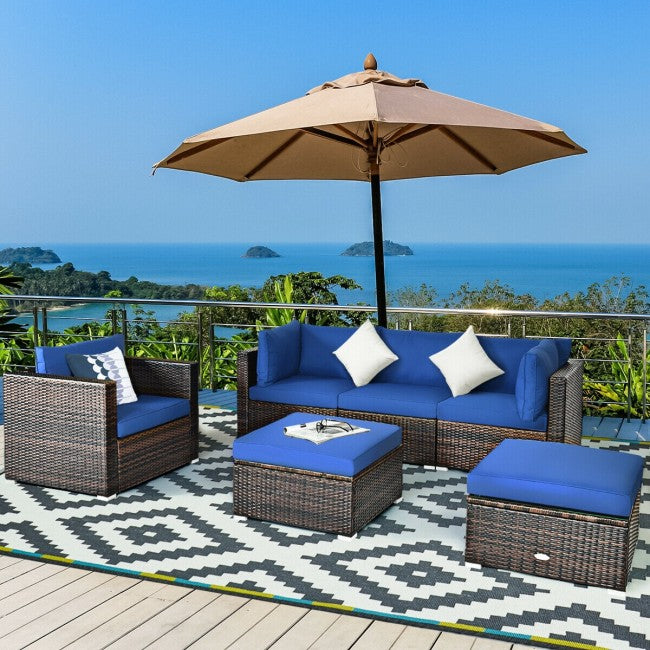 6 Pieces Patio Rattan Furniture Set with Sectional Cushion