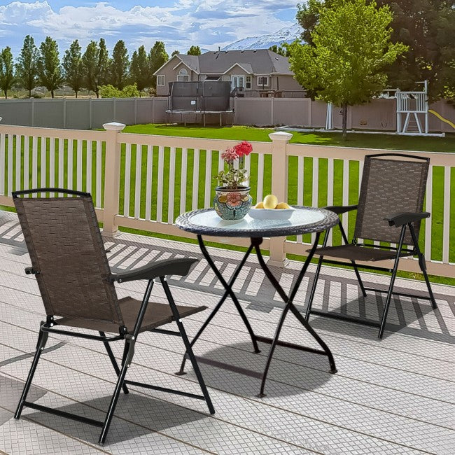 2 Pieces Folding Sling Chairs with Steel Armrest and Adjustable Back for Patio