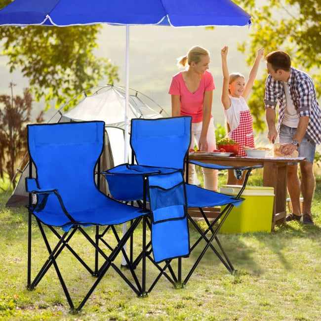 2 Pcs Portable Folding Picnic Chairs With Umbrella