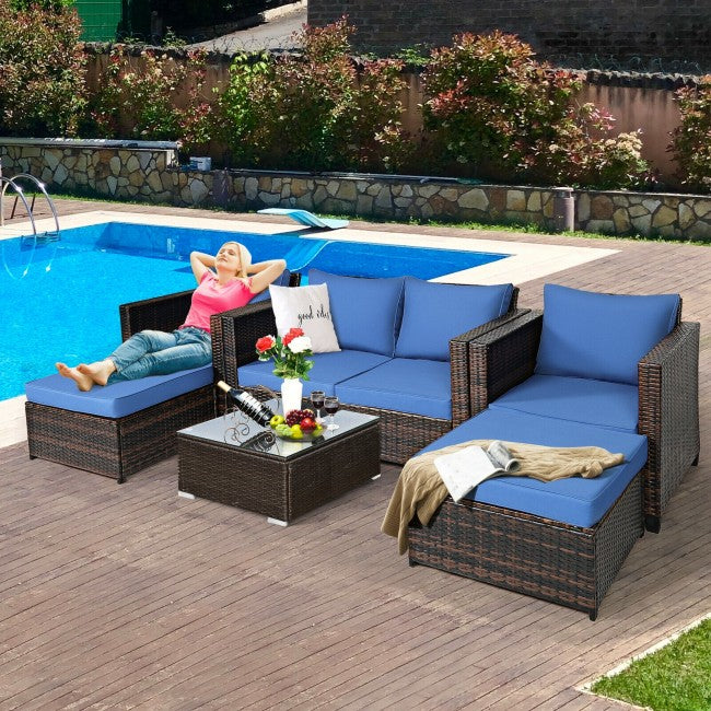 5 Pieces Patio Cushioned Rattan Furniture Set