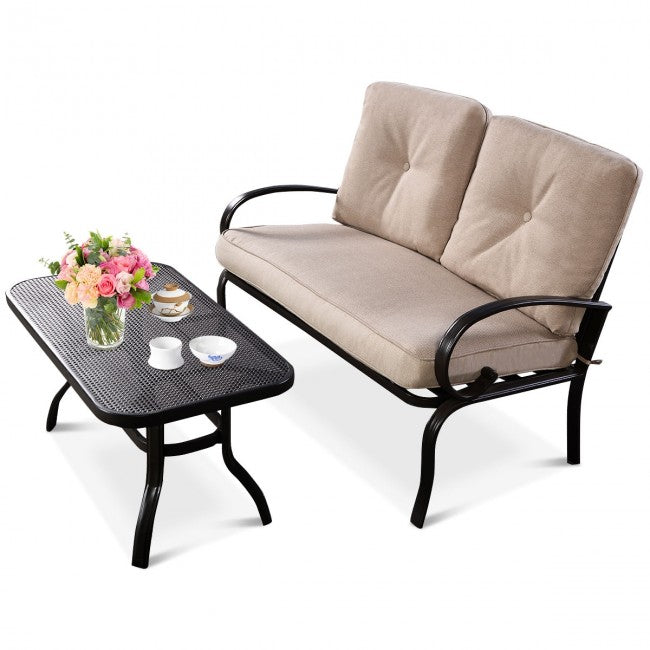 2 Pcs Patio Outdoor Cushioned Coffee Table Seat