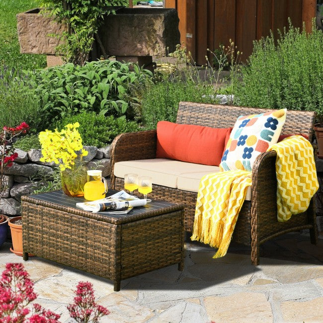 2 Pieces Cushioned Patio Rattan Furniture Set