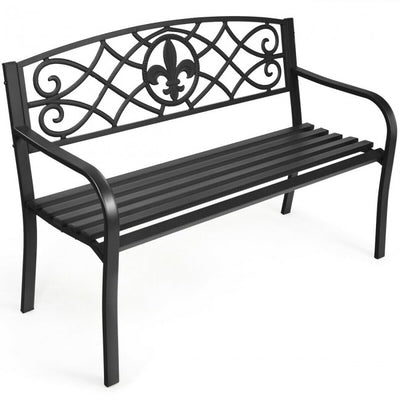 Outdoor Garden Steel Bench Patio Furniture Chair with Slatted Seat