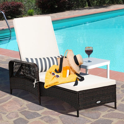 Adjustable PE Rattan Chaise Lounge Chair Arm Chair Recliner with Pillow