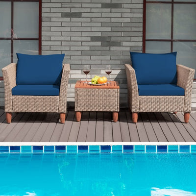 3 Pieces Patio Rattan Bistro Furniture Set